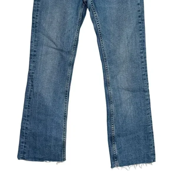 ZARA Bootcut High Rise Straight Jean Stretch Raw Hem Zip Button 2 Blue #3324 - Picture 3 of 14